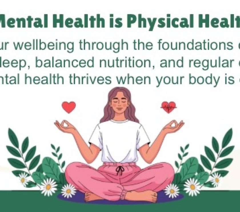 Nurture your wellbeing through the foundations of self-care quality sleep, balanced nutrition, and regular exercise. Your mental health thrives when your body is cared for.